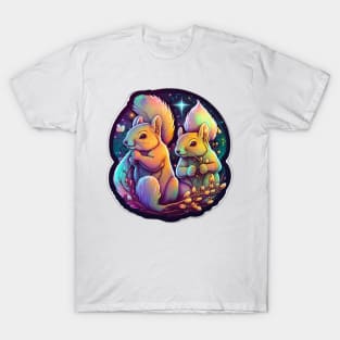 Magic Squirrels Under Colourful Night Sky T-Shirt